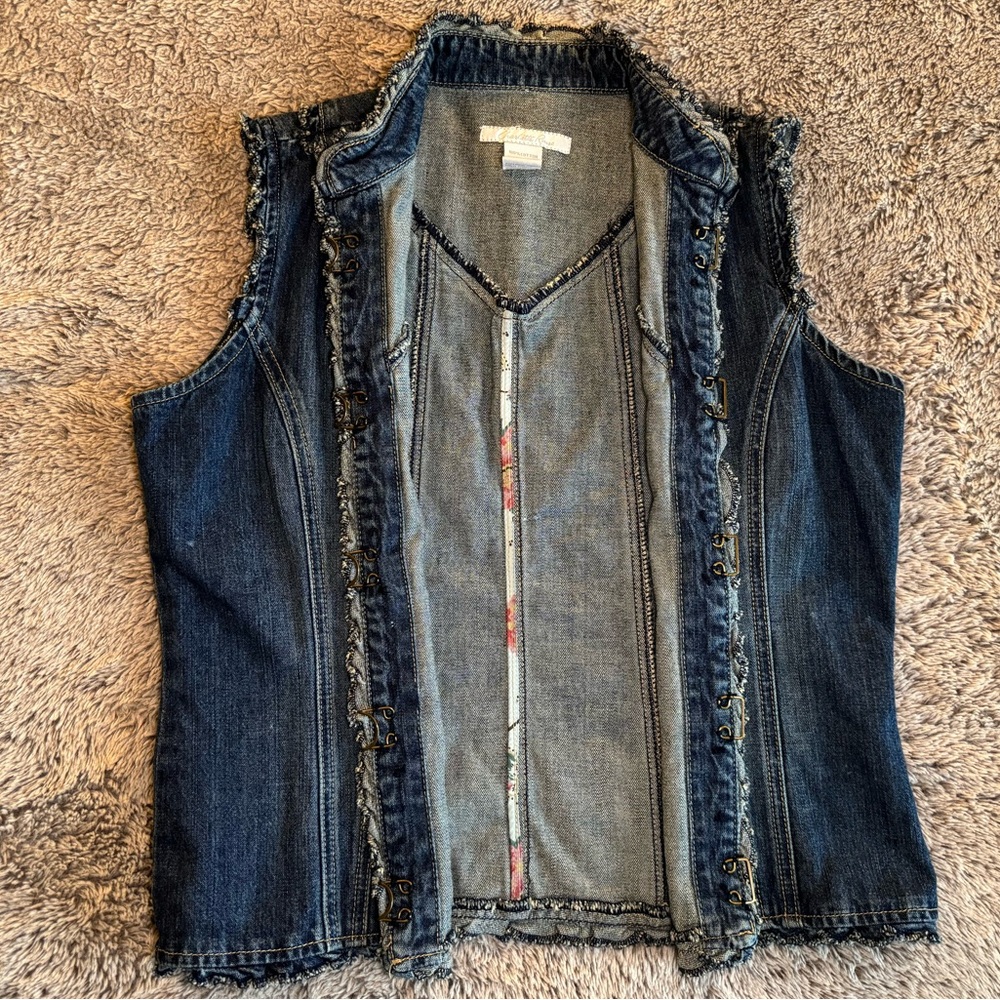 Ruffled Denim Button Down Vest - image 3